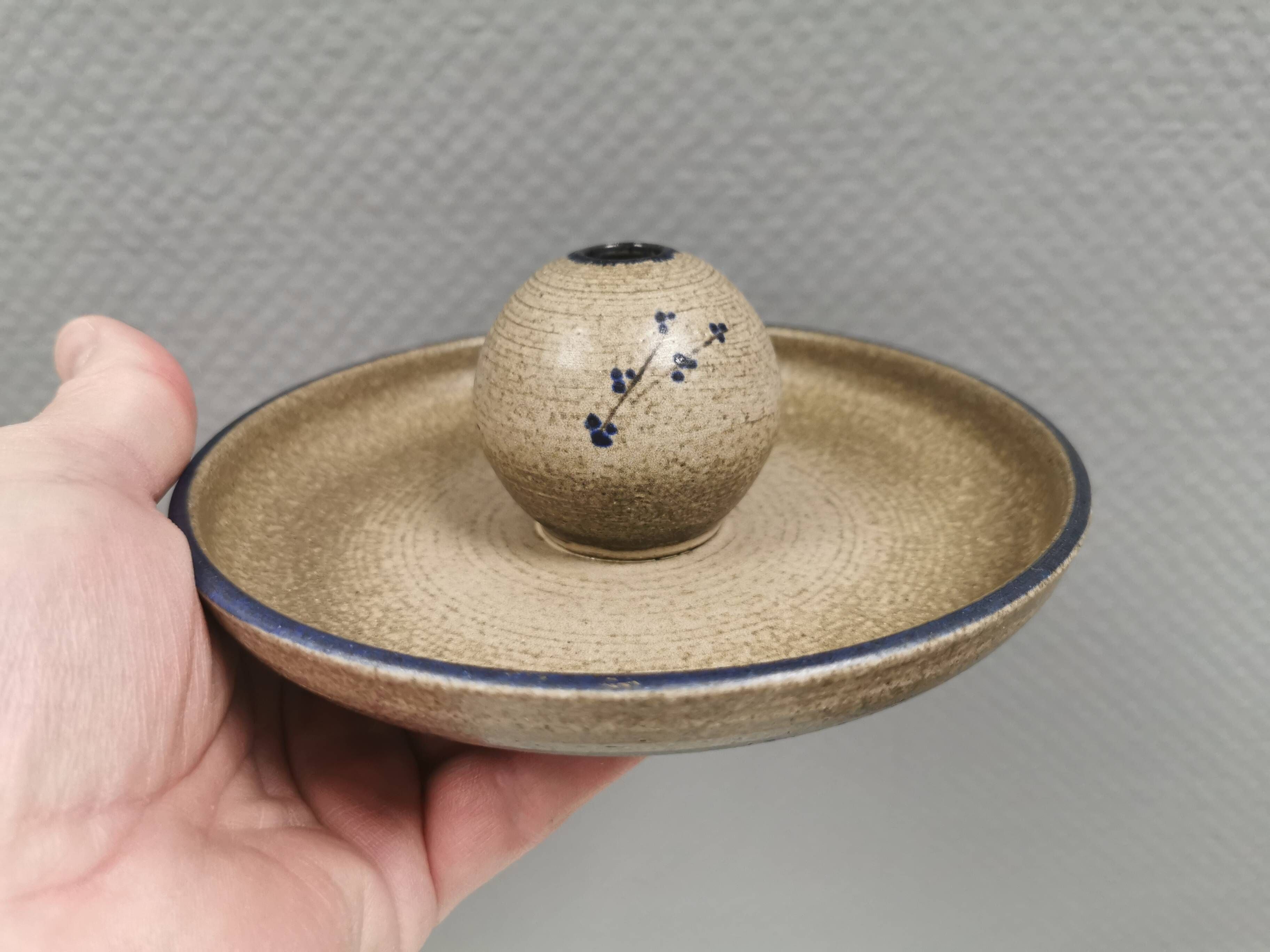 Beautiful bowl with a small knob ‘vase’ for a flower, Ulla ceramic Denmark