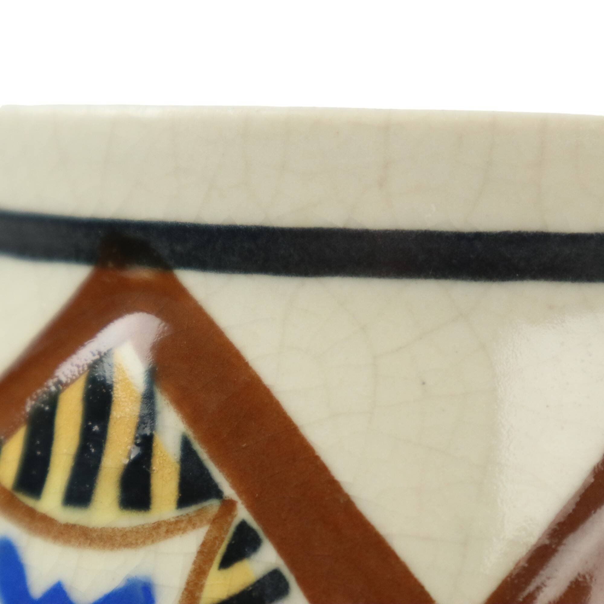 Abstract belgian art deco vase amc white blue black crackle earthenware