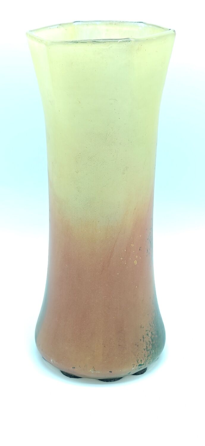 Large enameled glass vase in the style of Legras decor of the shepherd and his sheep