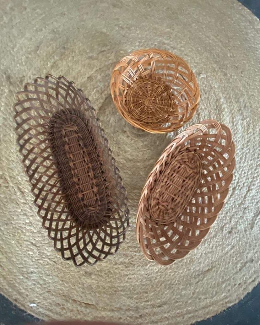 3 matching wicker bread baskets.