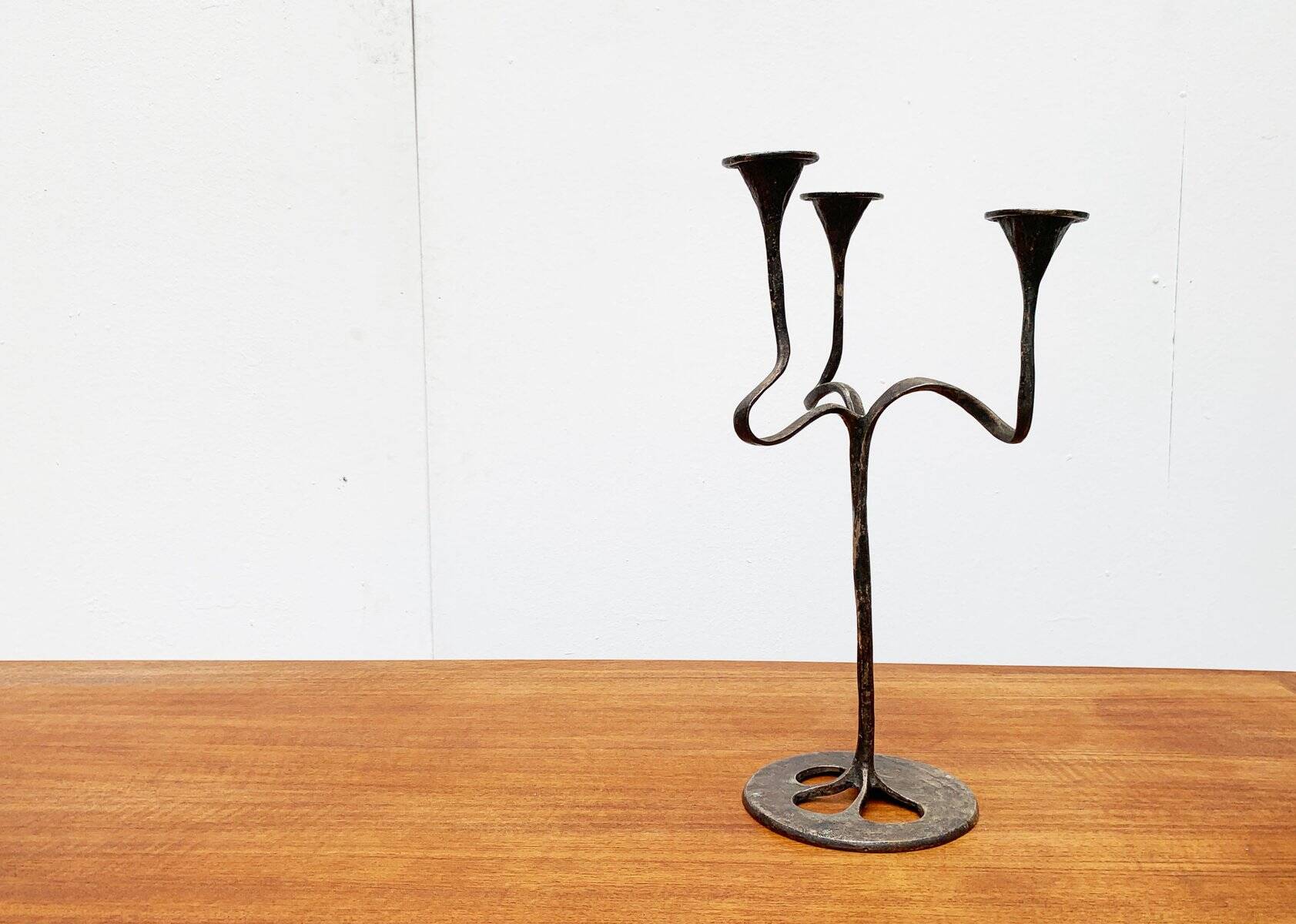 Amadeus Candle Holder in Brutalist Bronze, Italian Mid-Century by Kurt Jesch for Fratelli Tonini