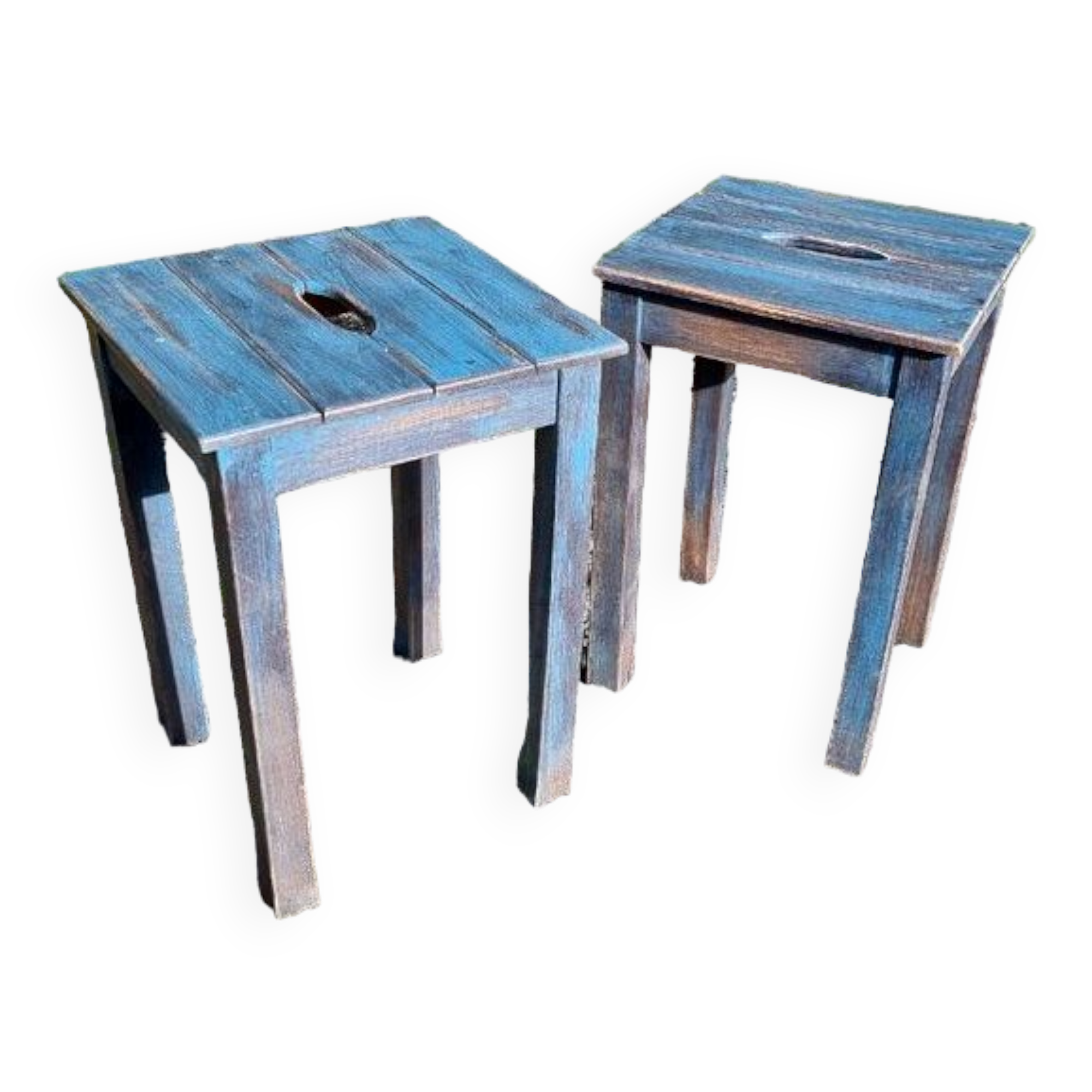 Pair patinated workshop stool