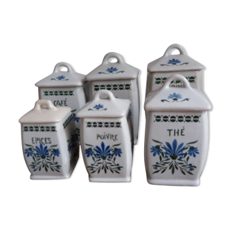 6 pots a epices en faience art nouveau