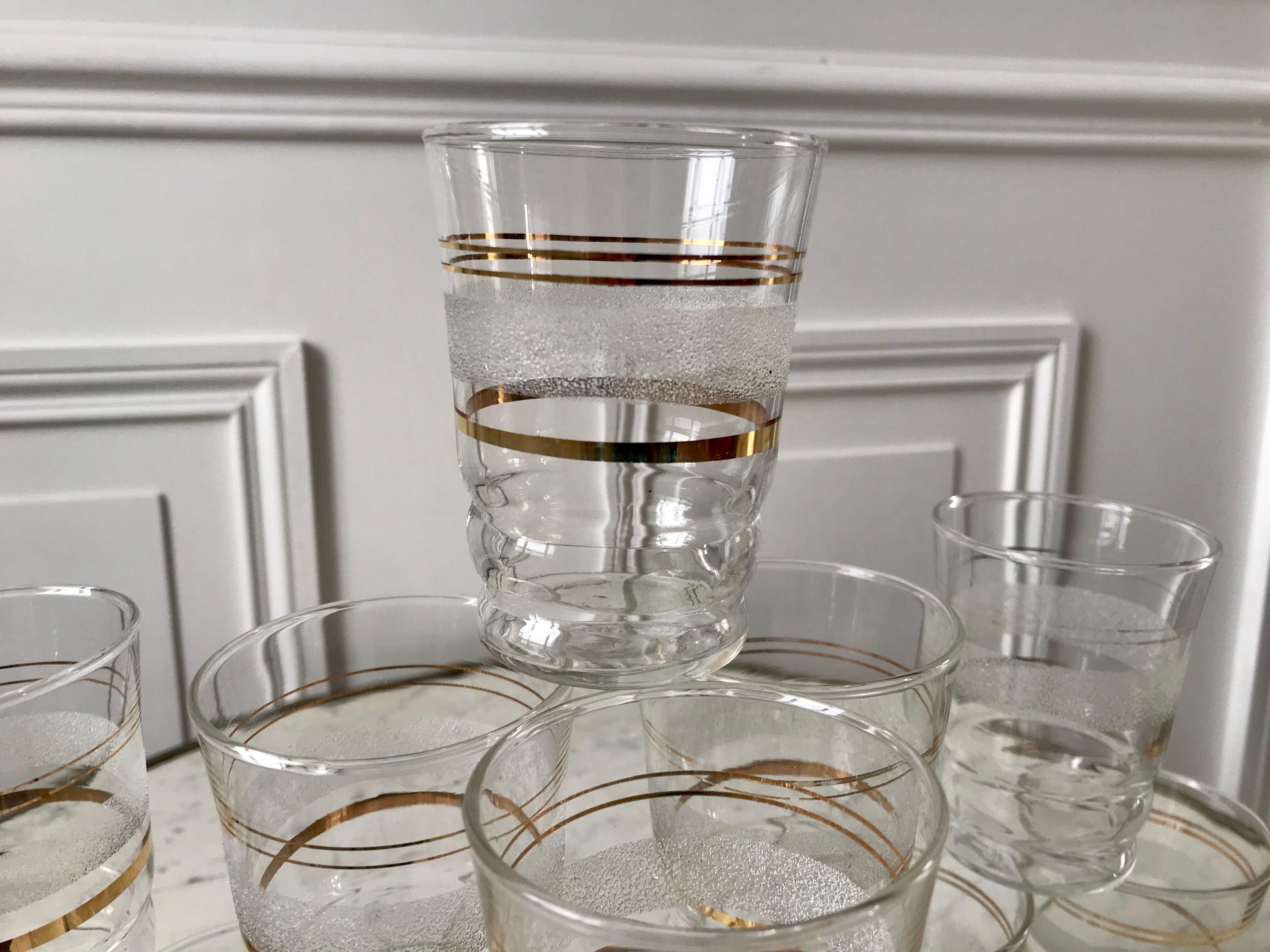 Set of 13 granite water glasses with golden borders 50s-60s