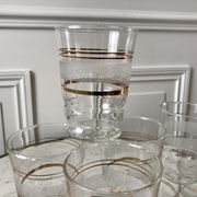 Set of 13 granite water glasses with golden borders 50s-60s