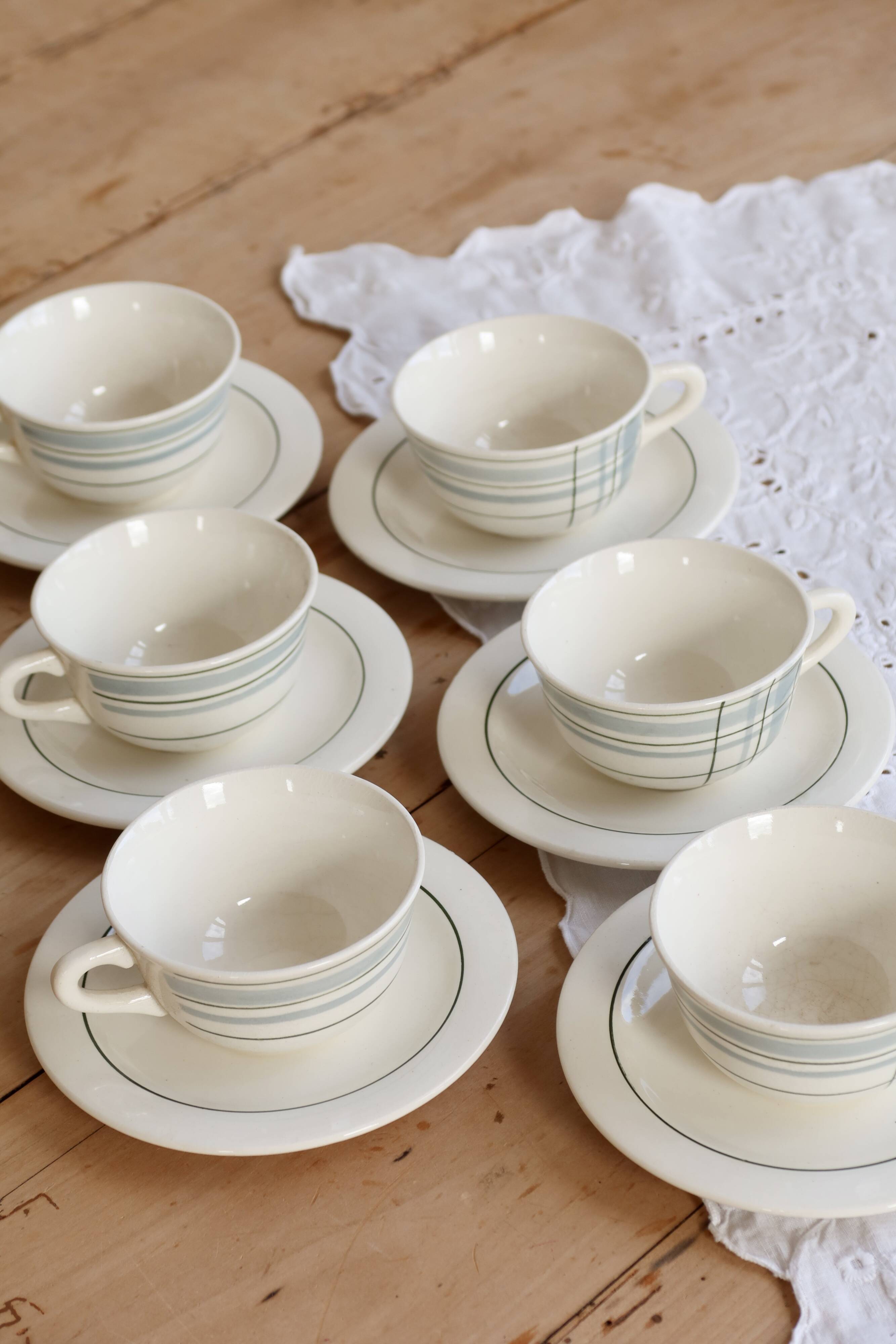 Vintage ceramic coffee cups Salins geometric design