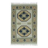 Tapis vintage turc Oushak fait main en laine et coton beige, années 1970