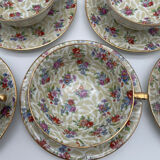Set of 8 Limoges porcelain coffee cups from France with floral and gold pattern