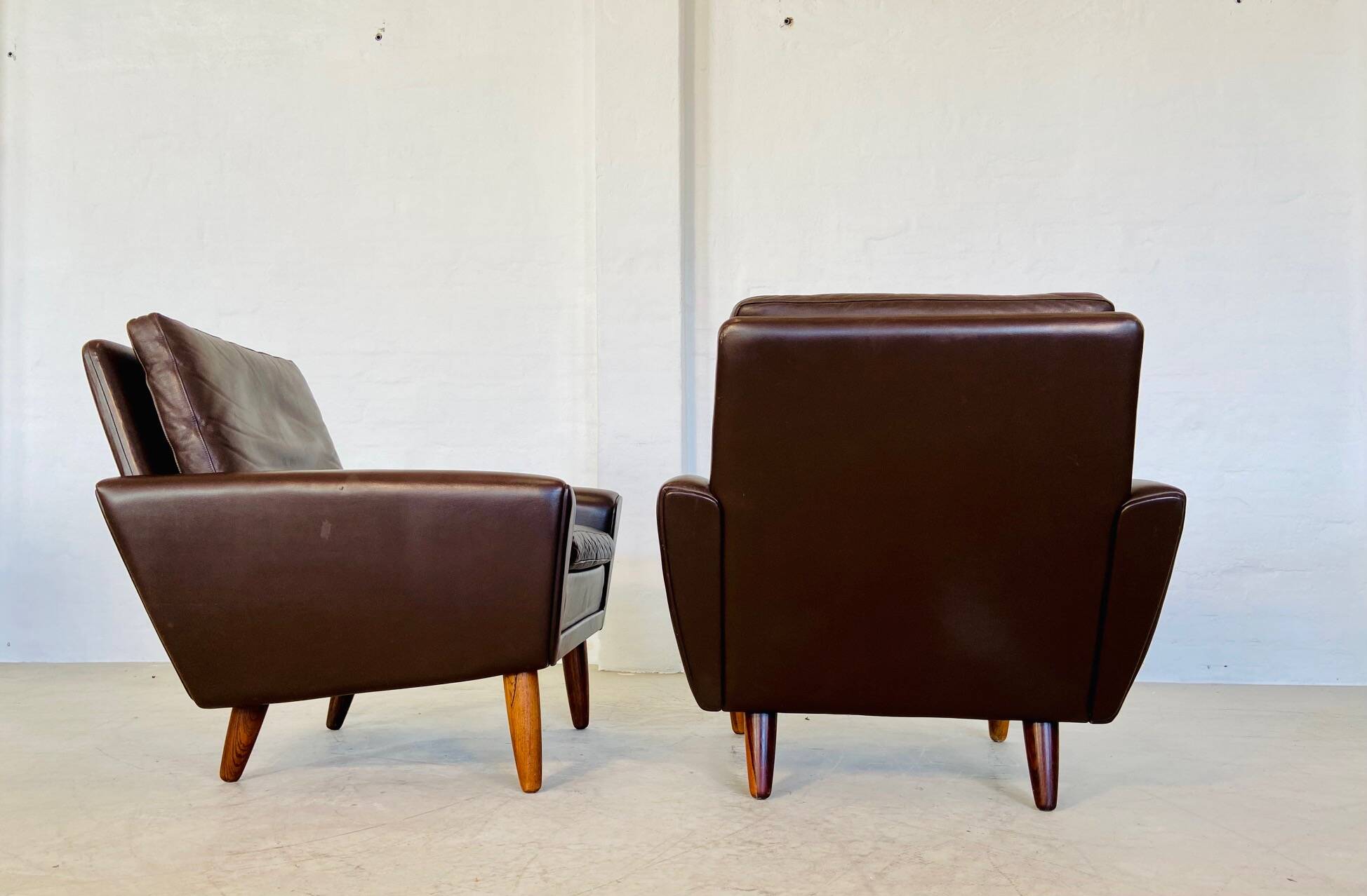 Vintage retro danish mid-century g. thams club chairs in coco brown leather