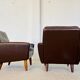 Vintage retro danish mid-century g. thams club chairs in coco brown leather
