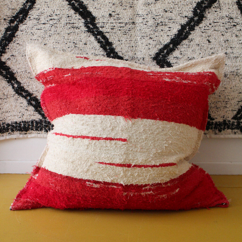 Handmade ottoman cover - Size S - 90 x 90 cm - Red and white
