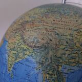 Illuminated globe, Scanglobe Denmark, wooden base and reliefs