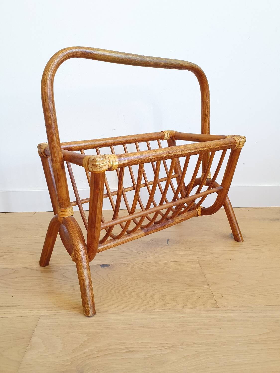 Vintage rattan magazine rack