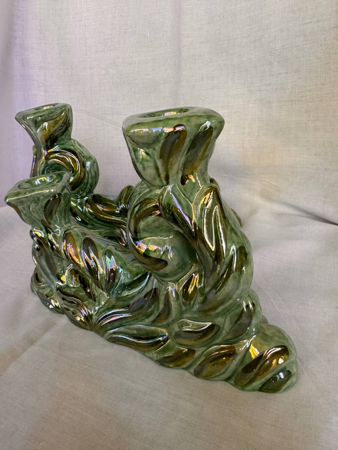 Lot de 2 bougeoirs doubles en céramique années 1930 Hubert Bequet