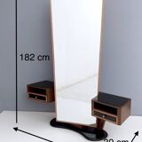 Wooden Entryway Mirror Organizer with Black Glass Tops, Italy