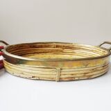 Rattan and brass tray, Gabriella Crespi style serving tray ​