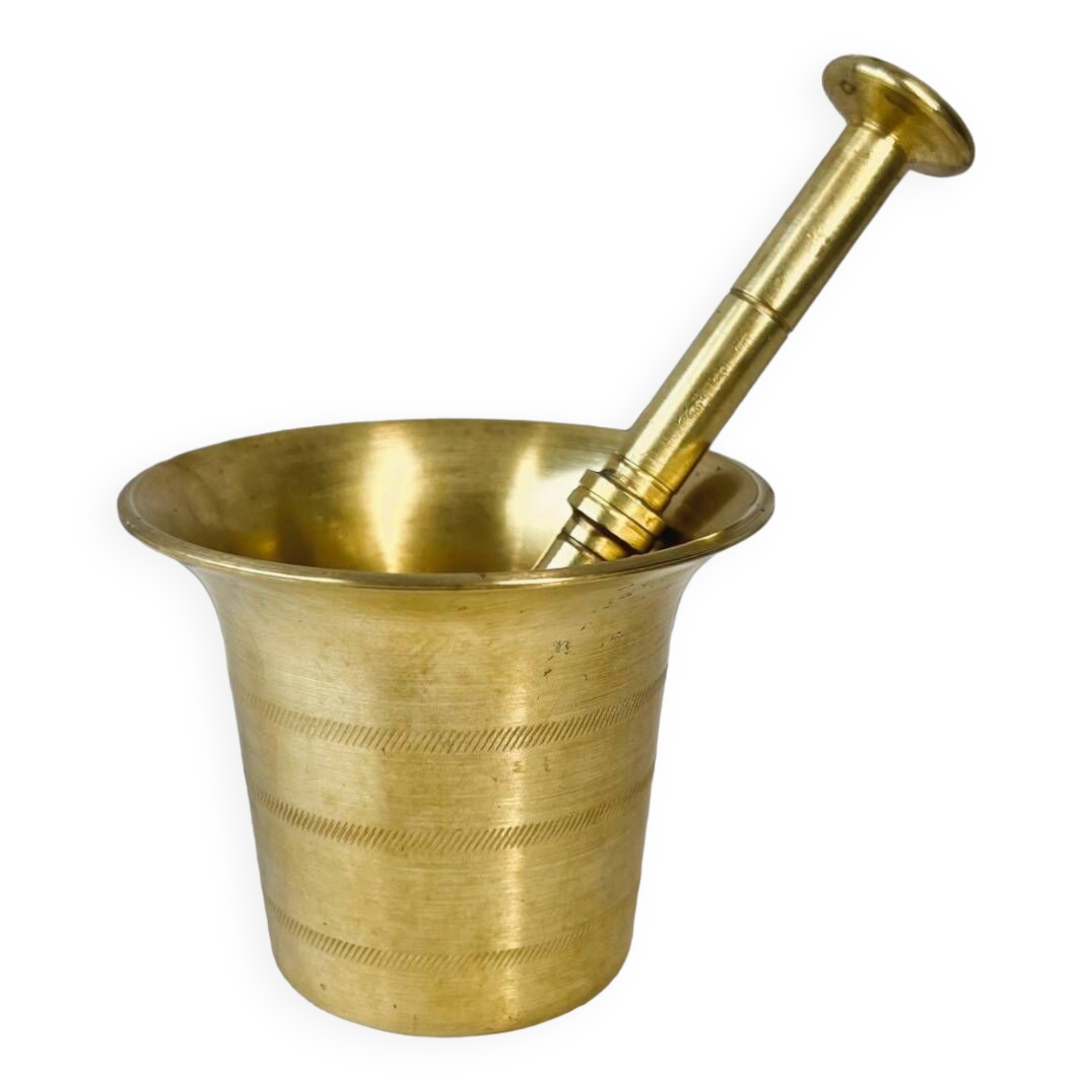 Large brass mortar with pestle