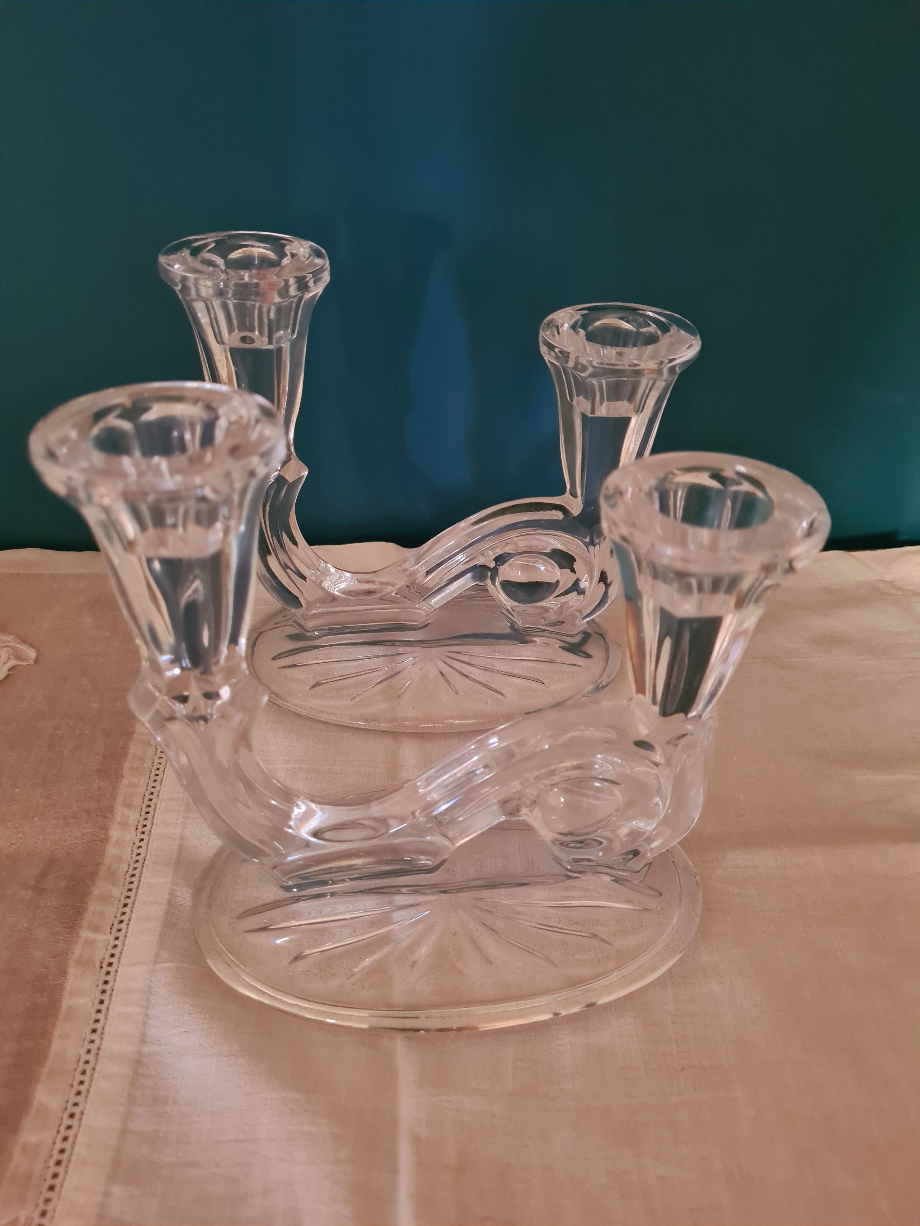 Paire de bougeoirs verre vintage