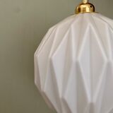 Vintage origami globe pendant lamp in white opaline