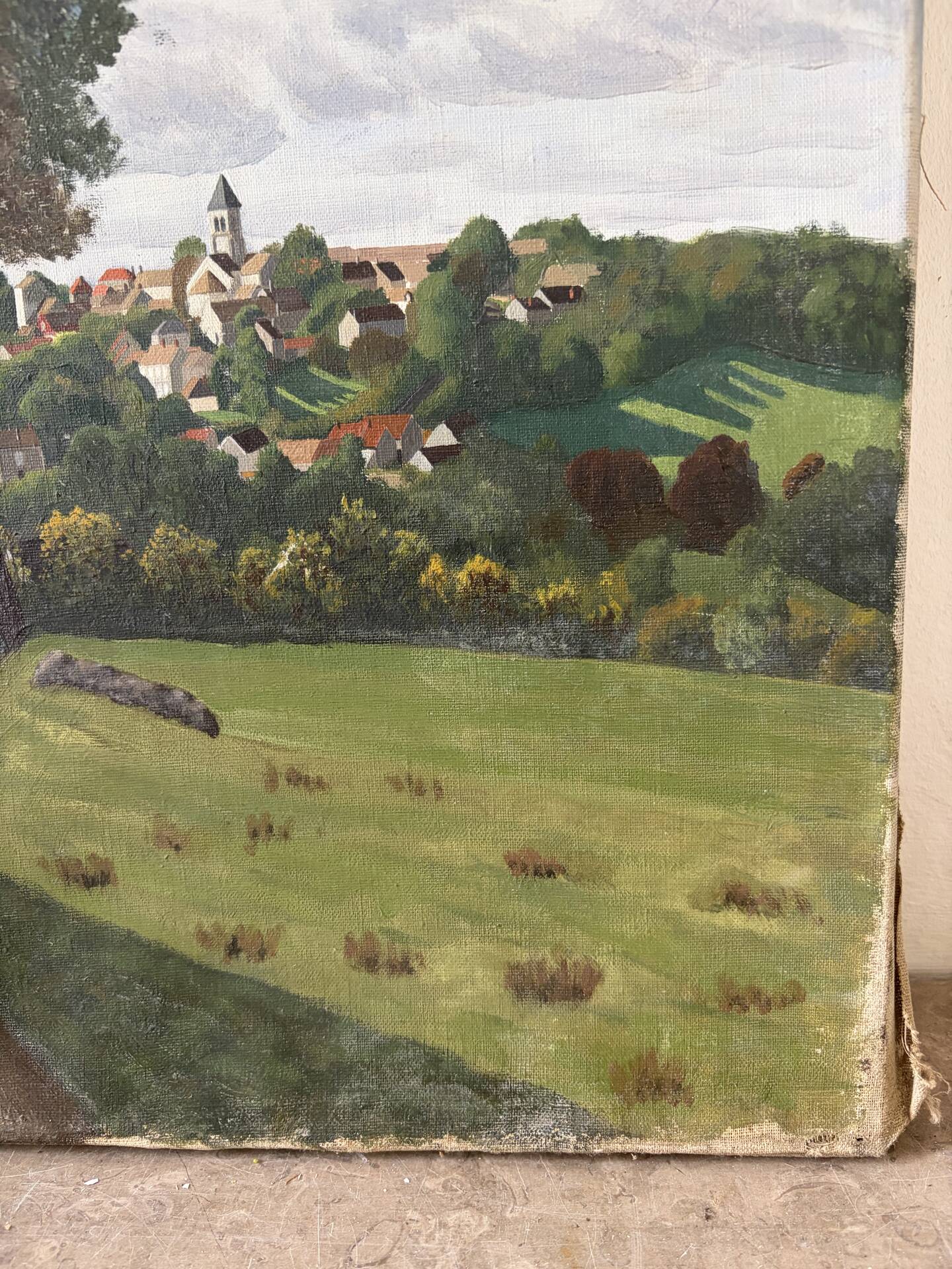 Vue sur le village, huile sur toile