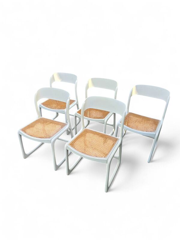 Ensemble de 5 chaises Baumann modèle ''Traineau'' blanches
