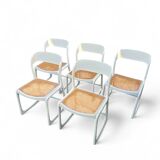 Set of 5 white Baumann "Sleigh" chairs