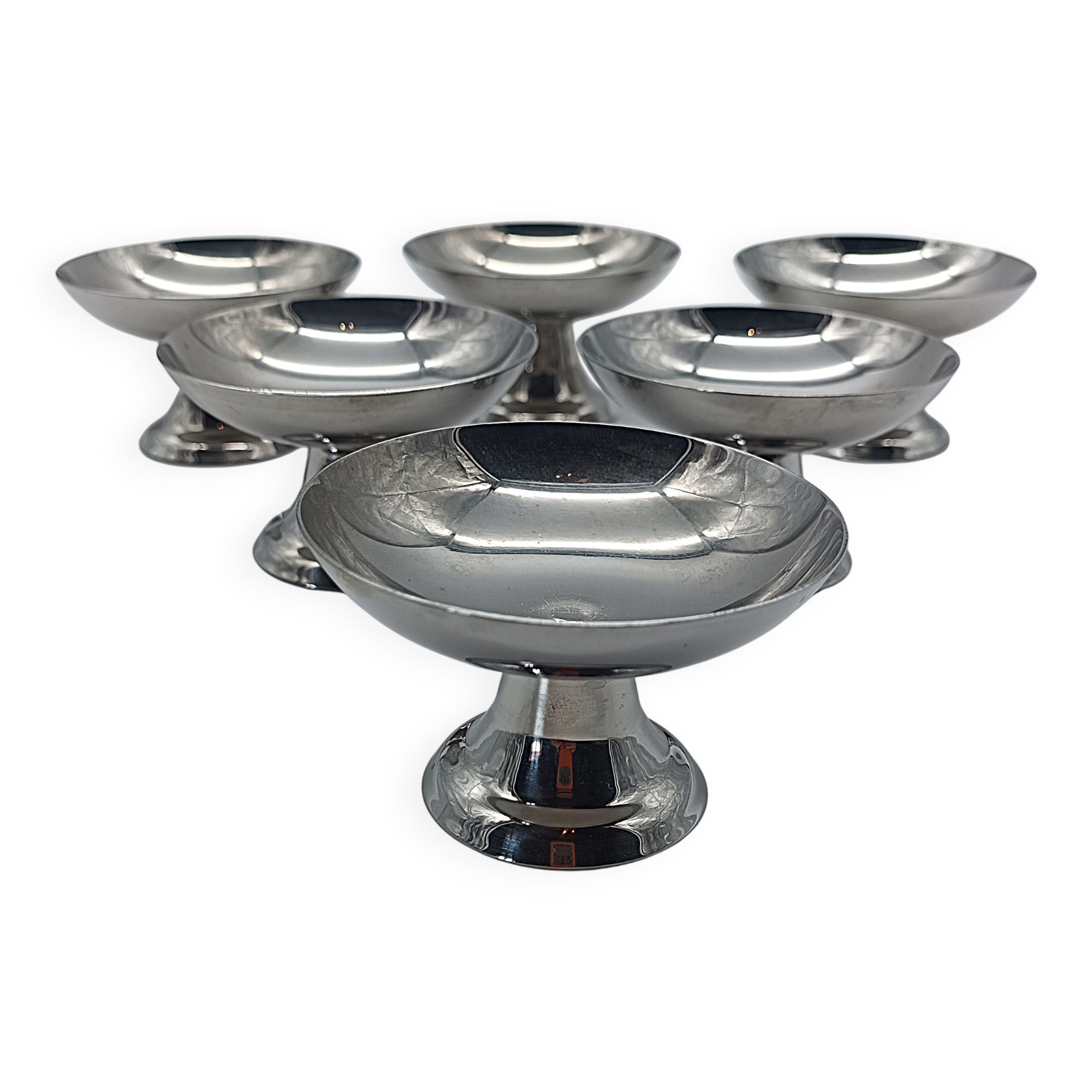 Set of 6 vintage ice cream bowls in 18/10 stainless steel - Bistro Style