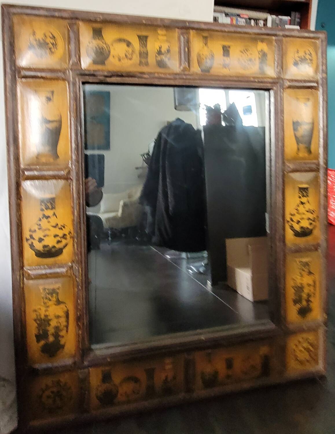 Chinese-inspired wooden mirror