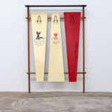 Italian wall coat rack with red cats, cream and hat rack, 1960