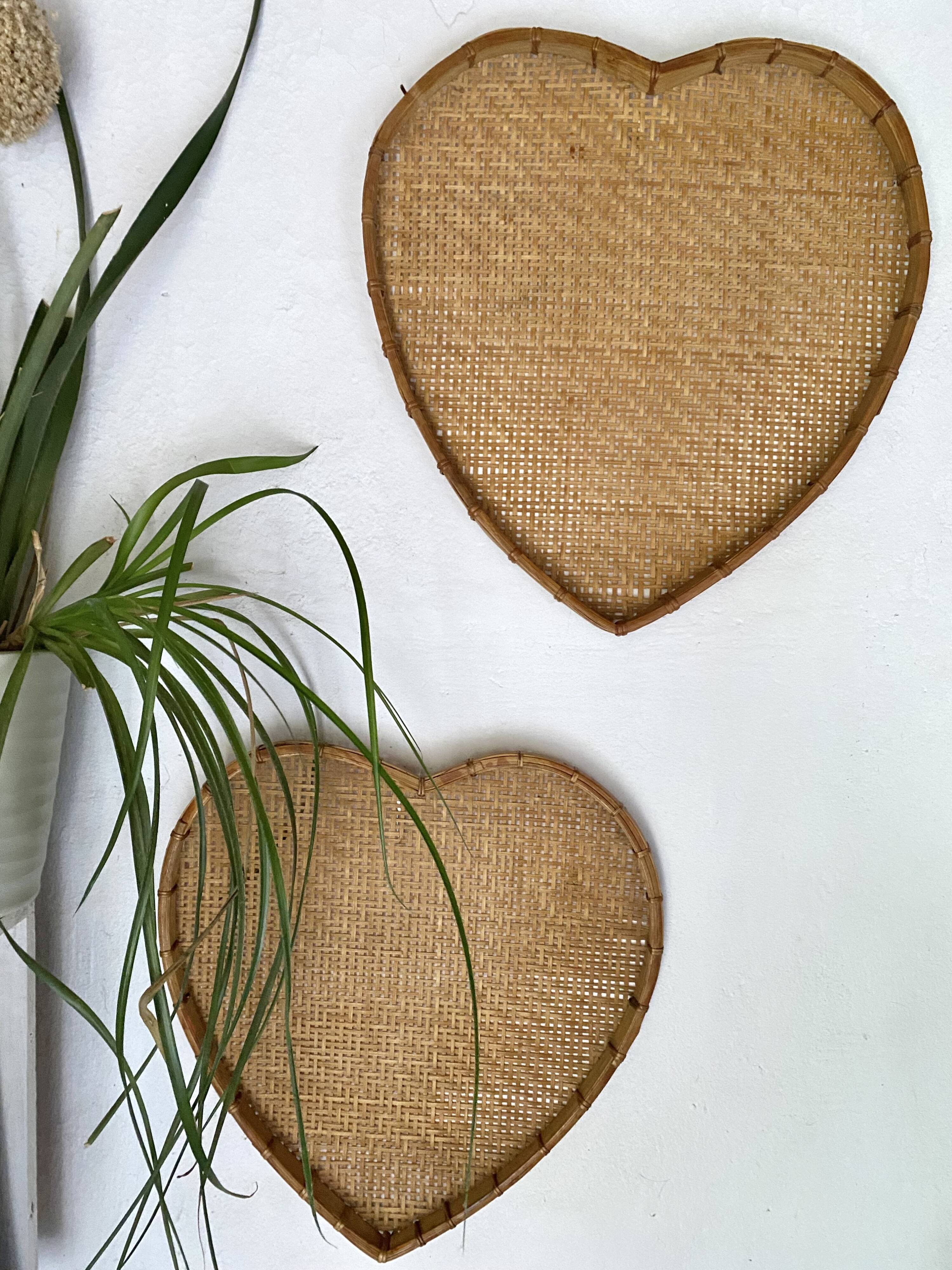 Pair of decorative trays in braided bamboo