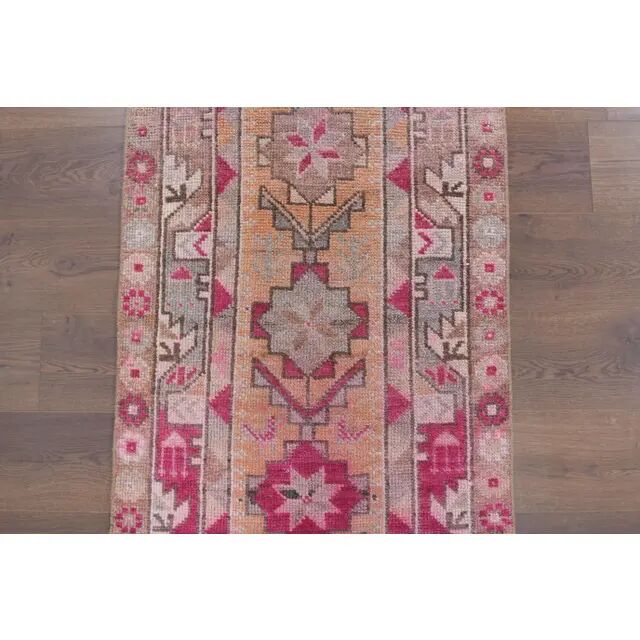 1970s Turkish Hand-Knotted Wool Cotton Pink Runner 78x367