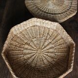 Vintage Octagonal Wicker Basket with Lid