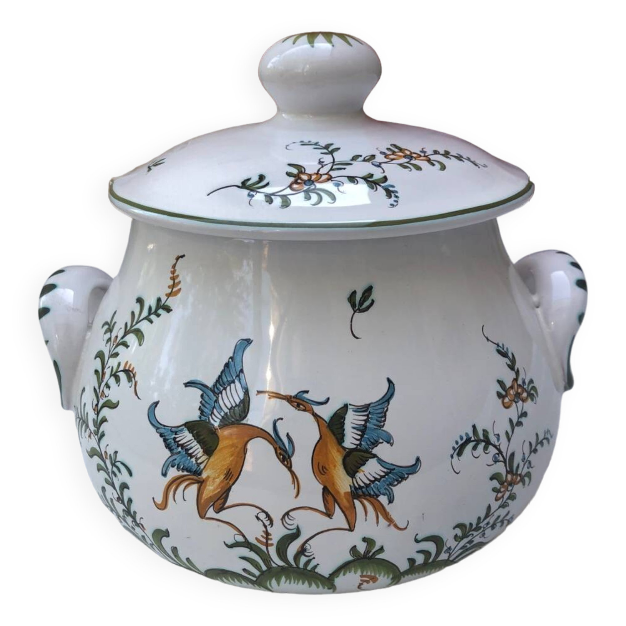 Vegetable dish or soup tureen in Moustiers earthenware signed LALLIER