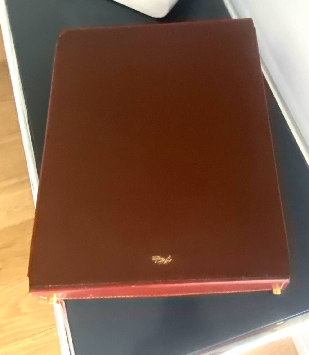 Vintage leather and brass office mail holder by Longchamp Design