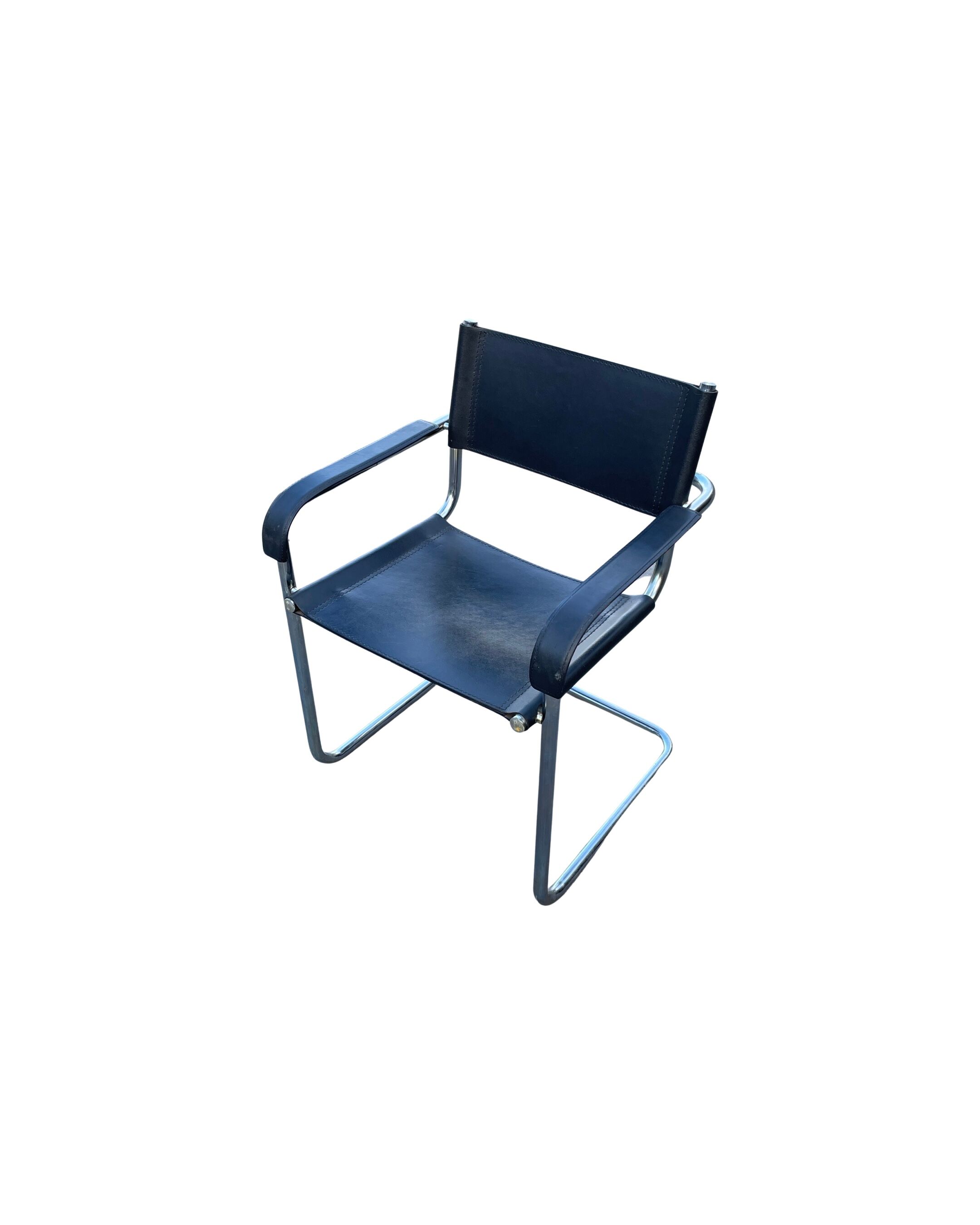 Set of 4 bauhaus cantilever chairs black leather and chrome design