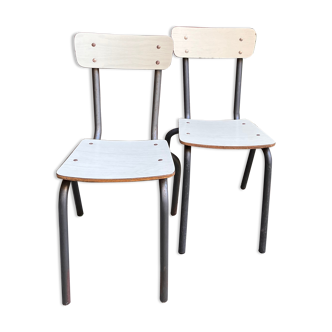 Set of two vintage children's chairs in white Formica