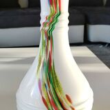 Blown Murano/White Opaline Art glass vase, polychrome smoke scroll inclusions. 28.5 x 14 cm