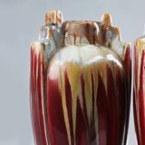 Pair of Sculptural Art Deco Glazed Ceramic Vases, Belgium 1930s