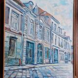 Tableau signé représentant une rue pavée du vieux Lille