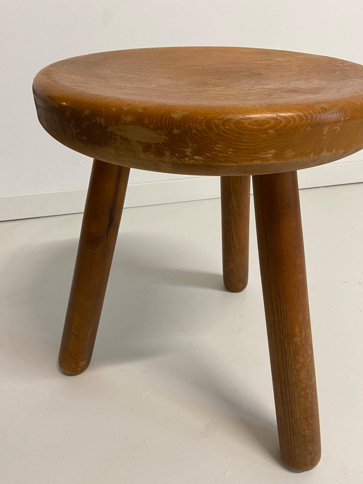 Pine stool in the style of Charlotte Perriand.