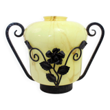 Vase en verre et fer forgé transition Art Deco