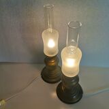 Portuguese rustic brass and frosted glass bedside lamps 1960s set of 2