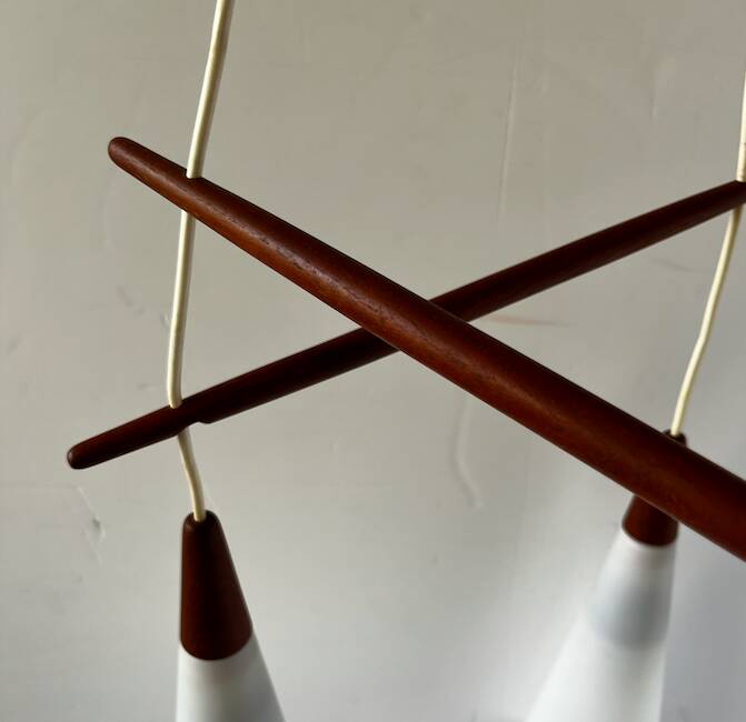 Vintage Scandinavian suspension triple teak and opaline.