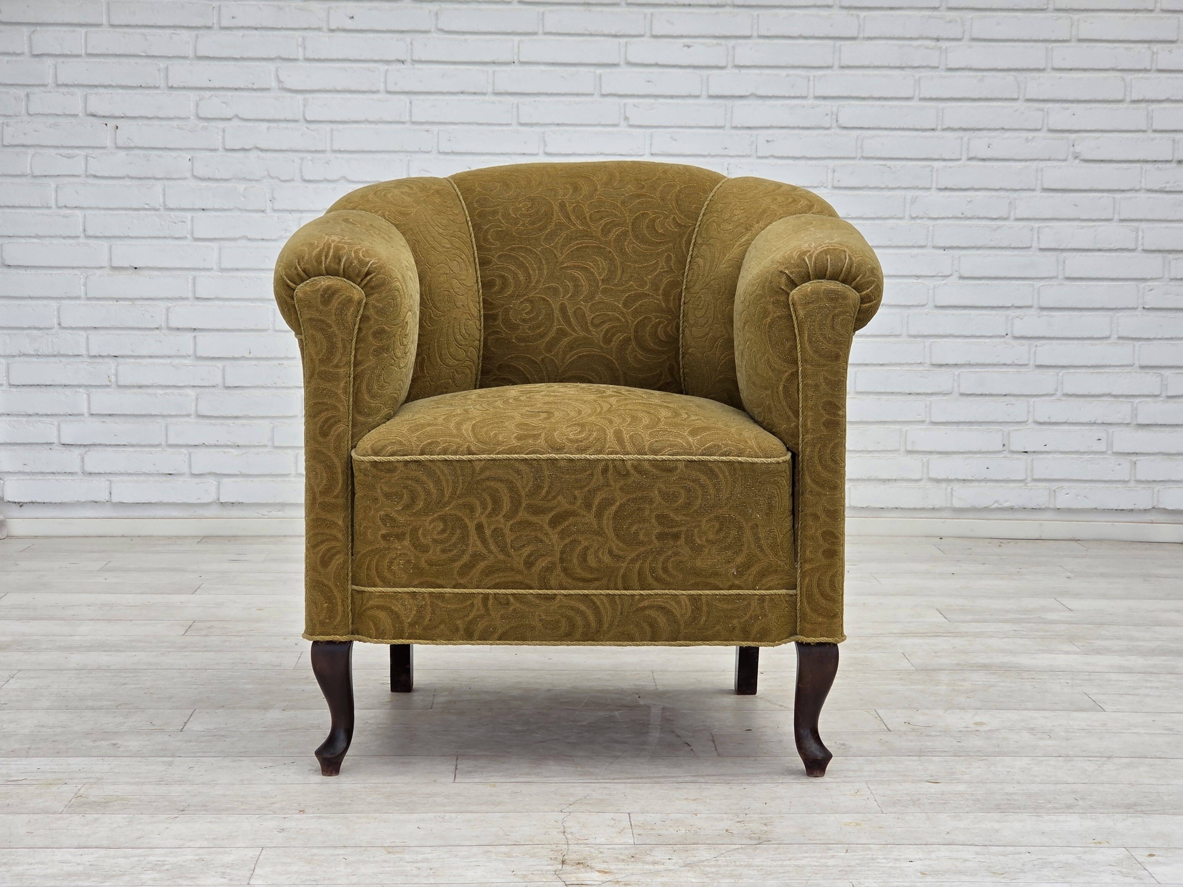 1950s, Danish relax armchair, light green furniture wool, oak wood.