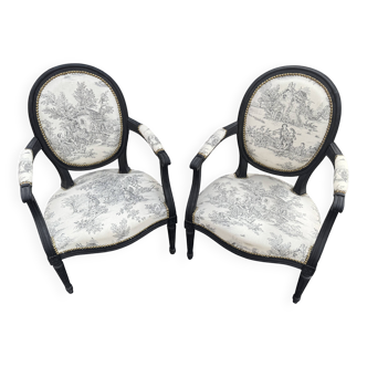 Fauteuil cabriolet toile de jouy