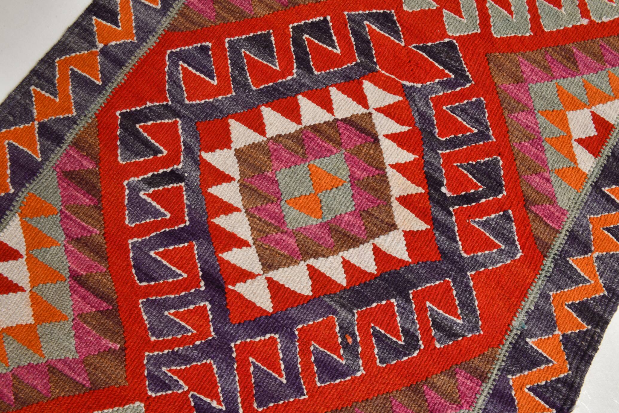 3x12 Kilim Red & Purple  Runner Rug, 102x355Cm
