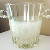 Champagne bucket, Art Deco style and period, thick, molded, frosted crystal