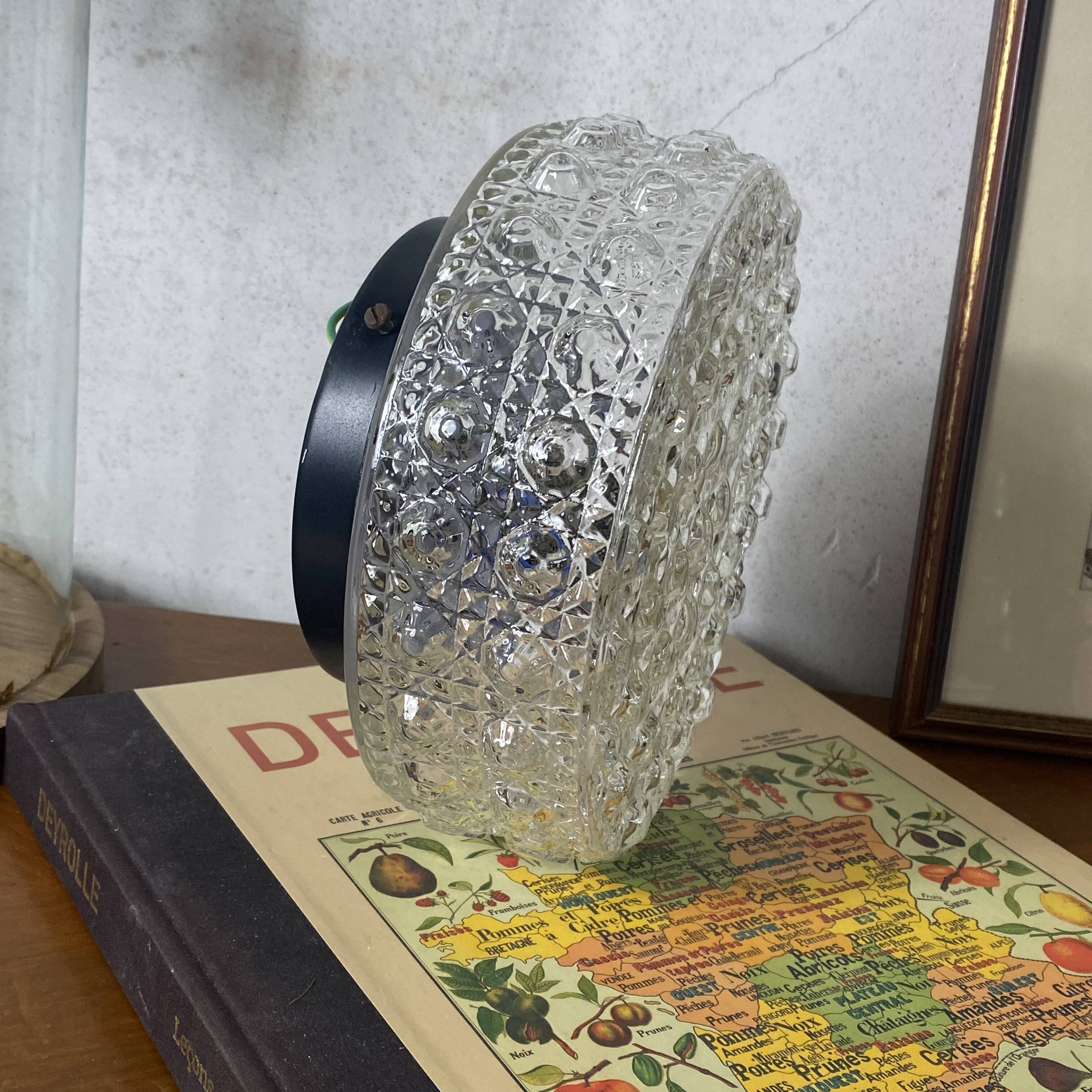 Wall-mounted ceiling light transparent glass vintage 1970s fixture