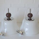 1 of 2 vintage white glass pendant light MCM hanging lamp Yugoslavia 1970's