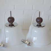 1 of 2 vintage white glass pendant light MCM hanging lamp Yugoslavia 1970's